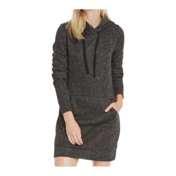 Fabletics Heathered Charcoal Grey Yukon Hooded Sweatshirt Tunic Dress Pockets XS - Picture 3 of 12
